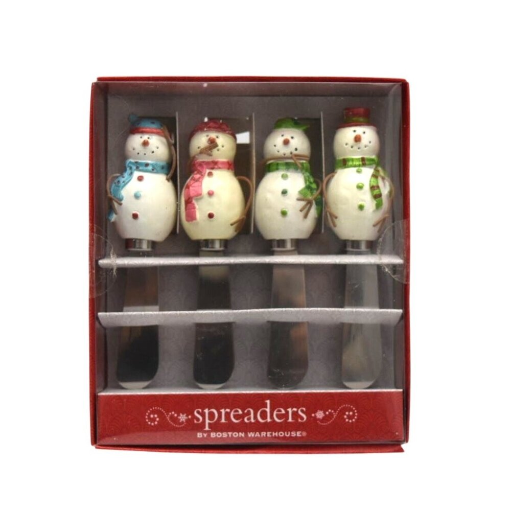 Snowman Themed Spreader Knives Set By Boston Warehouse 4 Pieces
